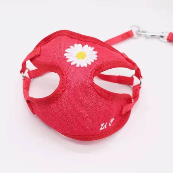 Korean Candy Color Embroidery Breathable Small Pet Dog Harness and Leash Set Soft Nylon Puppy Walking Vest for Chihuahua Yorkie - Image 2
